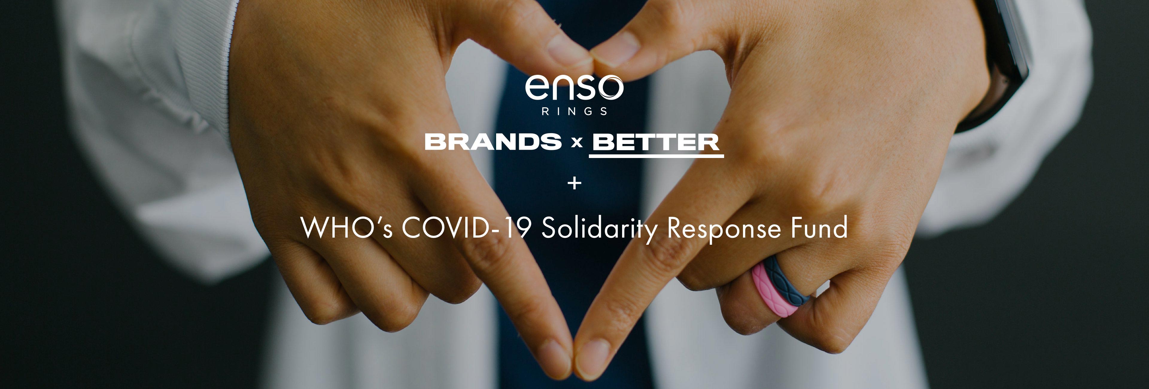 Enso Rings is proudly supporting the World Health Organization's Covid-19 Solidarity Response Fund Beautiful close up image of a nurses hands making a heart shape while wearing 2 Enso Infinity rings